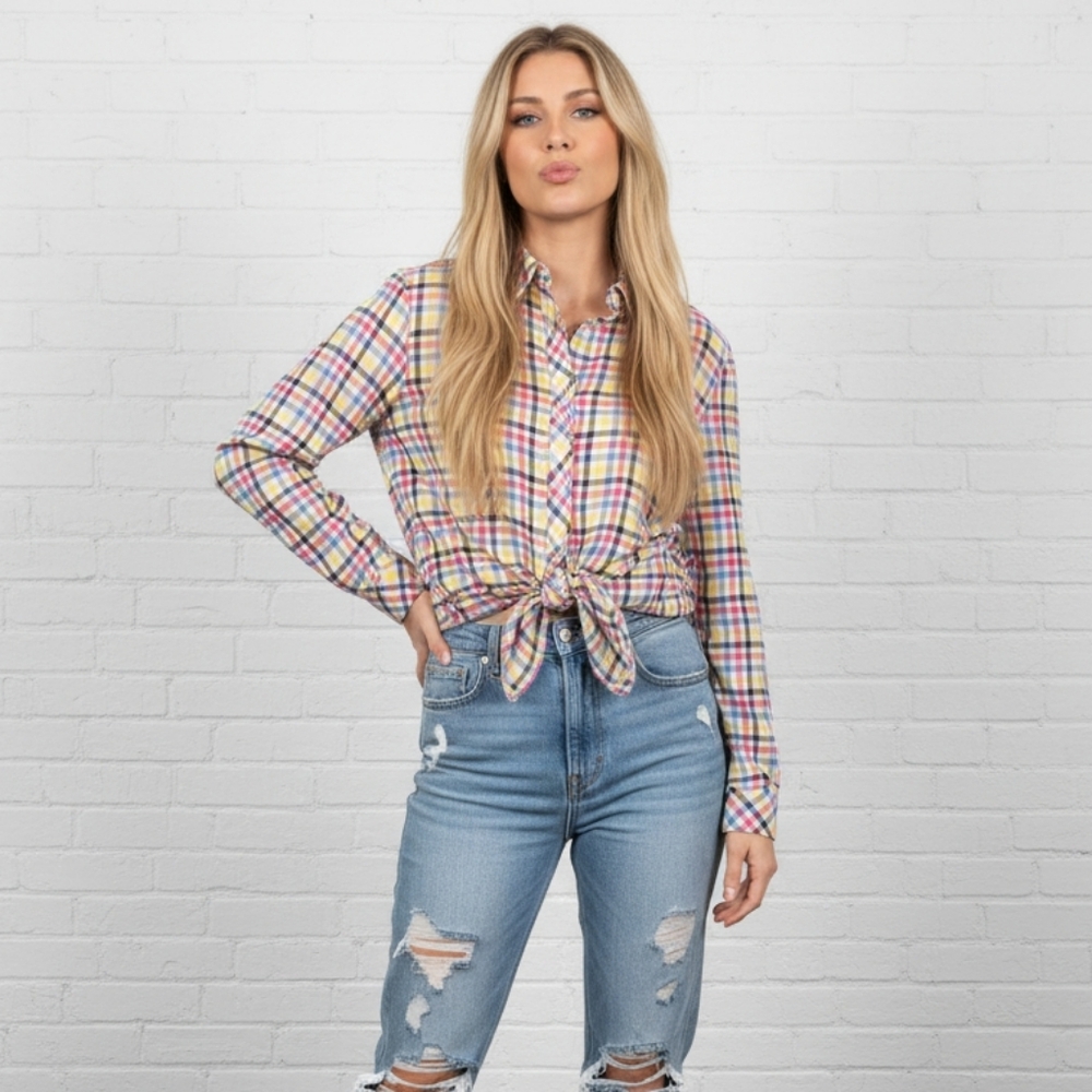 Talbots Multicolor Plaid Button Down Shirt M Classic Fit